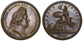 FRANCE / CAPÉTIENS
Louis XIV (1643-1715). Médaille pour la levée du siège d’Haguenau par Mauger 1675, Paris.
Divo.149 ; Bronze - 30,24 g - 41 mm - 1...