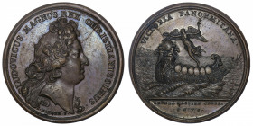FRANCE / CAPÉTIENS
Louis XIV (1643-1715). Médaille pour la bataille navale de Palerme par Mauger 1676, Paris.
Divo.155 ; Bronze - 27,44 g - 41 mm - ...