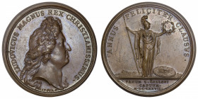 FRANCE / CAPÉTIENS
Louis XIV (1643-1715). Médaille pour la prise de Saint-Ghislain par Mauger 1677, Paris.
Divo.168 ; Bronze - 32,35 g - 41 mm - 12 ...
