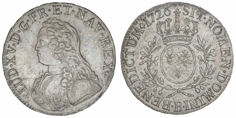 FRANCE / CAPÉTIENS
Louis XV (1715-1774). Écu aux rameaux d’olivier 1726, B, Rou...