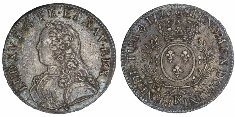 FRANCE / CAPÉTIENS
Louis XV (1715-1774). Écu aux rameaux d’olivier 1726, K, Bor...