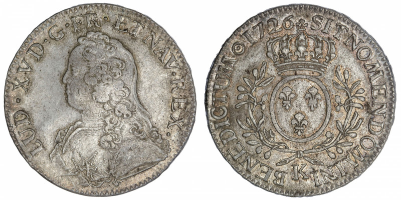 FRANCE / CAPÉTIENS
Louis XV (1715-1774). Écu aux rameaux d’olivier 1726, K, Bor...