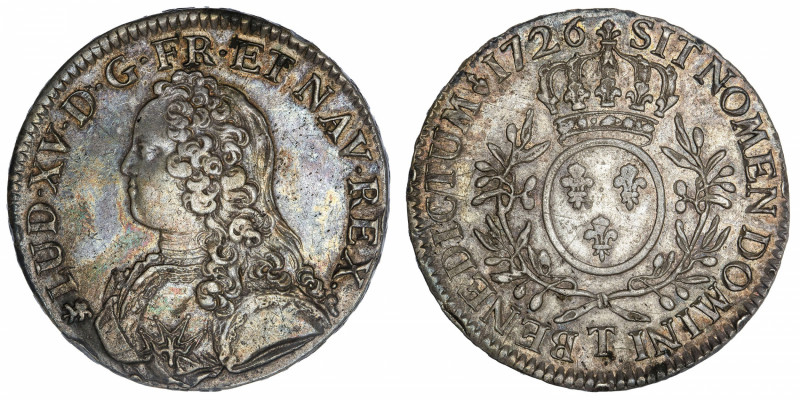 FRANCE / CAPÉTIENS
Louis XV (1715-1774). Écu aux rameaux d’olivier 1726, T, Nan...