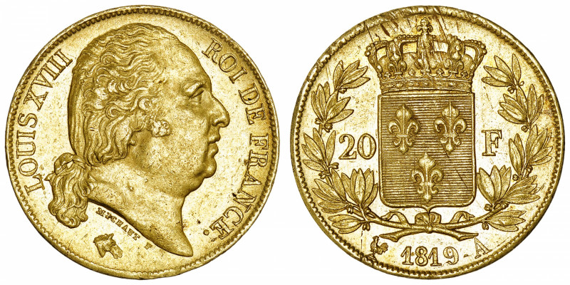 FRANCE
Louis XVIII (1814-1824). 20 francs tête nue 1819, A, Paris.
G.1028 - F....