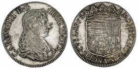 FRANCE / FÉODALES
Lorraine (duché de), Charles IV (1625-1675). Teston 1668, Nancy.
Flon.44v ; Argent - 8,52 g - 28 mm - 6 h 
Variété de légende CAR...