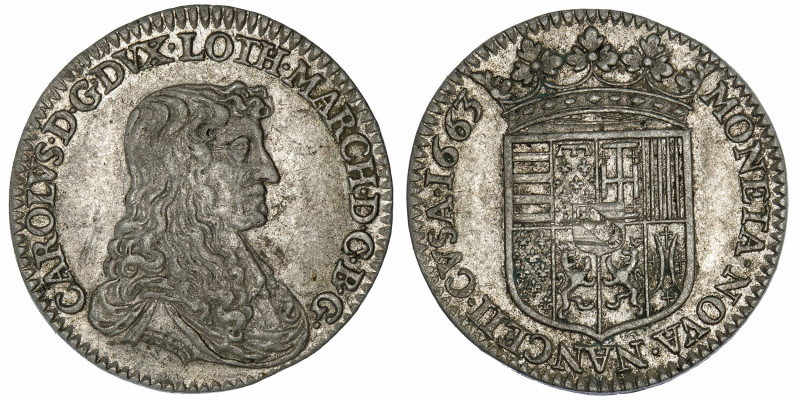 FRANCE / FÉODALES
Lorraine (duché de), Charles IV (1625-1675). Demi-teston 1663...