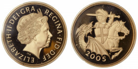 GRANDE-BRETAGNE
Élisabeth II (depuis 1952). 5 livres (5 pounds) 2005.
Fr.480 ; Or - 39,9 g - 36 mm - 12 h 
PCGS PR69DCAM (36753739). Fleur de coin....