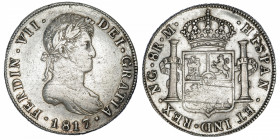 GUATEMALA
Ferdinand VII (1808-1833). 8 réaux 1817 M, NG, Guatemala.
KM.69 ; Argent - 26,89 g - 38 mm - 12 h 
TB à TTB.