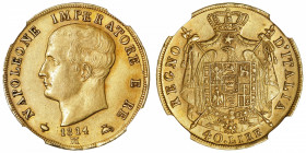 ITALIE
Milan, royaume d’Italie, Napoléon Ier (1805-1814). 40 lire, 2e type, tranche en creux 1814/1804, M, Milan.
M.203 - Pag.17 - G.IT.32 - Fr.5 ; ...