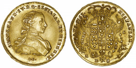 ITALIE
Naples et Sicile, Ferdinand IV (1759-1816). 6 ducats 1767, Naples.
Fr.846a ; Or - 8,81 g - 26 mm - 6 h 
Grande fraîcheur de frappe. Avec tou...