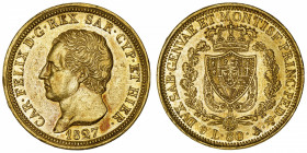 ITALIE
Savoie-Sardaigne, Charles-Félix (1821-1831). 80 lire 1827, ancre, Gênes.
Fr.1133 ; Or - 25,73 g - 33 mm - 6 h 
TTB.