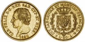 ITALIE
Savoie-Sardaigne, Charles-Félix (1821-1831). 80 lire 1830, ancre, Gênes.
Fr.1133 ; Or - 25,76 g - 33 mm - 6 h 
TTB.