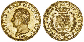 ITALIE
Savoie-Sardaigne, Charles-Félix (1821-1831). 40 lire 1825, Turin.
Fr.1134 ; Or - 12,90 g - 26 mm - 6 h 
Beau TTB.
