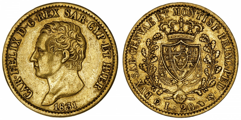 ITALIE
Savoie-Sardaigne, Charles-Félix (1821-1831). 20 lire 1831, Tête d’aigle,...