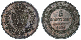 ITALIE
Savoie-Sardaigne, Charles-Félix (1821-1831). 5 centesimi 1826, Gênes.
KM.127.2 ; Cuivre - 9,86 g - 28 mm - 6 h 
Beau TTB.