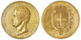 ITALIE
Savoie-Sardaigne, Charles-Albert (1831-1849). 100 lire 1836, ancre, Gênes.
Fr.1139 ; Or - 32,25 g - 34 mm - 6 h 
PCGS AU55 (81110446). TTB à...