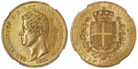 ITALIE
Savoie-Sardaigne, Charles-Albert (1831-1849). 20 lire 1832, Tête d’aigle, Turin.
Cud.1156z - P.205 - Fr.1142 ; Or - 6,45 g - 21 mm - 6 h 
NG...