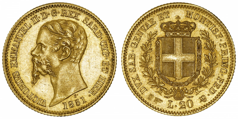 ITALIE
Savoie-Sardaigne, Victor-Emmanuel II (1849-1861). 20 lire 1851, ancre, G...