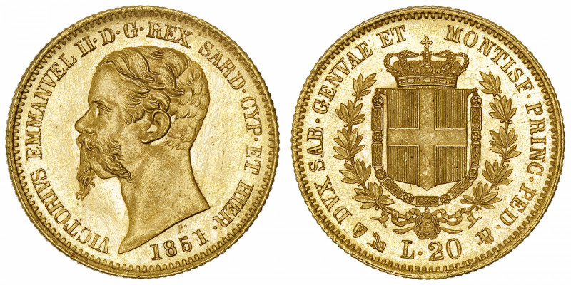 ITALIE
Savoie-Sardaigne, Victor-Emmanuel II (1849-1861). 20 lire 1851, ancre, G...