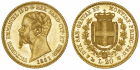 ITALIE
Savoie-Sardaigne, Victor-Emmanuel II (1849-1861). 20 lire 1851, ancre, Gênes.
Fr.1147 ; Or - 6,44 g - 21 mm - 6 h 
D’infimes hairlines dans ...