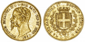ITALIE
Savoie-Sardaigne, Victor-Emmanuel II (1849-1861). 20 lire 1860, ancre, Gênes.
Fr.1147 ; Or - 6,42 g - 21 mm - 6 h 
TTB.