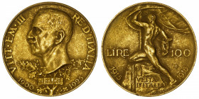 ITALIE
Victor-Emmanuel III (1900-1946). 100 lire, Jubilé d’argent, 25 ans du couronnement, flan mat 1925, R, Rome.
M.18 - P.17 - KM.66 - Fr.32 ; Or ...