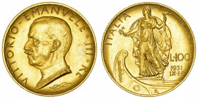 ITALIE
Victor-Emmanuel III (1900-1946). 100 lire 1931, R, Rome.
Fr.33 ; Or - 8,78 g - 23,5 mm - 6 h 
Superbe.