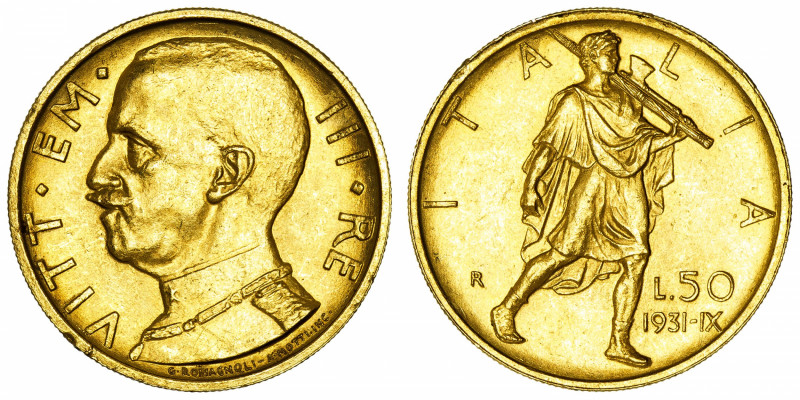 ITALIE
Victor-Emmanuel III (1900-1946). 50 lire 1931, R, Rome.
Fr.34 ; Or - 4,...