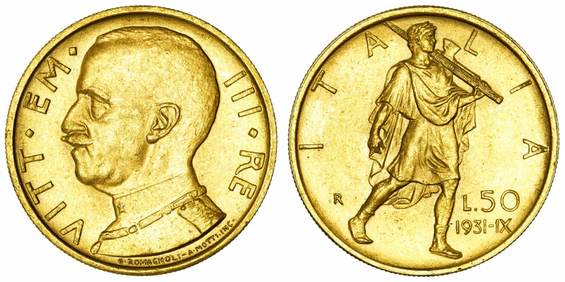 ITALIE
Victor-Emmanuel III (1900-1946). 50 lire 1931, R, Rome.
Fr.34 ; Or - 4,...