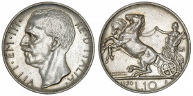 ITALIE
Victor-Emmanuel III (1900-1946). 10 lire 1930, R, Rome.
KM.68.1 ; Argent - 9,91 g - 27 mm - 6 h 
Date peu commune. Beau TTB.