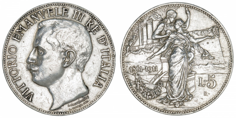 ITALIE
Victor-Emmanuel III (1900-1946). 5 lire pour le cinquantenaire du Royaum...