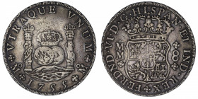 MEXIQUE
Ferdinand VI (1746-1759). 8 réaux 1755 MM, M°, Mexico.
KM.104.2 ; Argent - 27,03 g - 39 mm - 12 h 
TB à TTB.