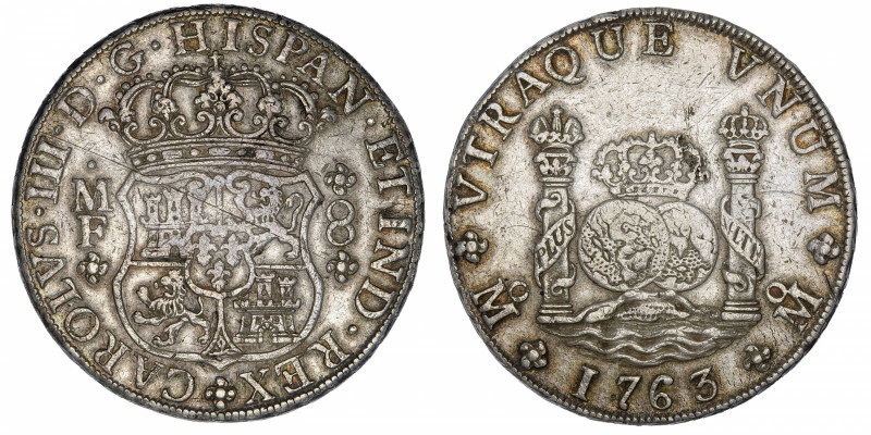 MEXIQUE
Charles III (1759-1788). 8 réaux 1763/2 MF, M°, Mexico.
KM.105 ; Argen...