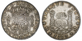 MEXIQUE
Charles III (1759-1788). 8 réaux 1763/2 MF, M°, Mexico.
KM.105 ; Argent - 27,07 g - 38 mm - 12 h 
TB à TTB.