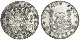 MEXIQUE
Charles III (1759-1788). 8 réaux 1765 MF, M°, Mexico.
KM.105 ; Argent - 26,93 g - 38 mm - 12 h 
Nettoyé. TTB.