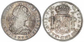 MEXIQUE
Charles III (1759-1788). 8 réaux 1774 FM, M°, Mexico.
KM.106.2 ; Argent - 26,77 g - 39 mm - 12 h 
TB.