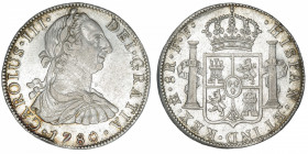 MEXIQUE
Charles III (1759-1788). 8 réaux 1780 FF, M°, Mexico.
KM.106.2 ; Argent - 26,96 g - 38 mm - 12 h 
TTB.
