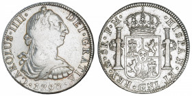 MEXIQUE
Charles IV (1788-1808). 8 réaux 1790 FM, M°, Mexico.
KM.108 ; Argent - 26,74 g - 38 mm - 12 h 
TB.