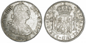 MEXIQUE
Charles IV (1788-1808). 8 réaux 1799 FM, M°, Mexico.
KM.109 ; Argent - 26,80 g - 39 mm - 12 h 
TB à TTB.