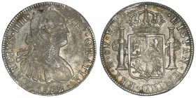 MEXIQUE
Charles IV (1788-1808). 8 réaux 1802 FT/M, M°, Mexico.
KM.109 ; Argent - 26,84 g - 39 mm - 12 h 
TB.