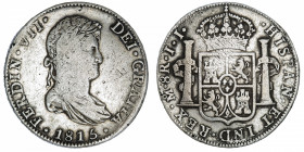 MEXIQUE
Ferdinand VII (1808-1833). 8 réaux 1815 JJ, M°, Mexico.
KM.111 ; Argent - 26,76 g - 38 mm - 12 h 
B à TB.