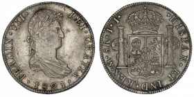 MEXIQUE
Ferdinand VII (1808-1833). 8 réaux 1821 JJ, M°, Mexico.
KM.111 ; Argent - 26,91 g - 39 mm - 12 h 
TTB.