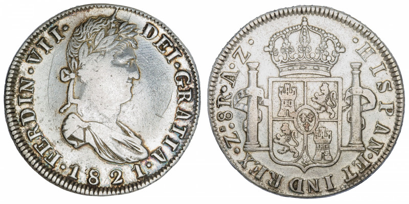 MEXIQUE
Ferdinand VII (1808-1833). 8 réaux 1821 AZ, Zacatecas.
KM.111.5 ; Arge...