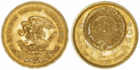 MEXIQUE
République fédérale (depuis 1917). 20 pesos 1959, Mexico.
Fr.171R ; Or - 16,69 g - 27 mm - 6 h 
Superbe à Fleur de coin.
