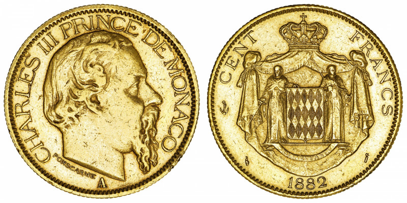 MONACO
Charles III (1853-1889). 100 (Cent) francs 1882, A, Paris.
G.MC.122 - C...