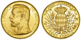 MONACO
Albert Ier (1889-1922). 100 (cent) francs 1896, A, Paris.
G.MC.124 - Fr.13 ; Or - 32,25 g - 35 mm - 6 h 
Superbe.