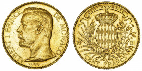 MONACO
Albert Ier (1889-1922). 100 (cent) francs 1901, A, Paris.
G.MC.124 - Fr.13 ; Or - 32,24 g - 35 mm - 6 h 
Chocs sur la tranche à 9 h. Beau TT...