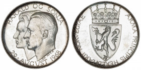 NORVÈGE
Olav V (1957-1991). Médaille d’argent pour le mariage du Prince Harald et Sonja 1968.
Argent - 19,85 g - 35 mm - 12 h 
Superbe.