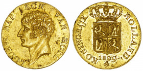 PAYS-BAS
Hollande (royaume de), Louis Napoléon (1806-1810). Ducat 1809, Utrecht.
DMP.1106 - Fr.322 ; Or - 3,48 g - 19,5 mm - 6 h 
TTB à Superbe.