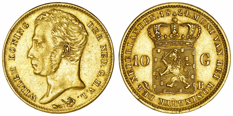 PAYS-BAS
Guillaume I (1815-1840). 10 gulden (10 florins) 1824, B, Bruxelles.
F...